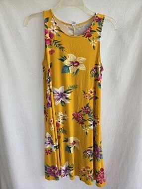 Old Navy Mini Dress Size Large Summery Tropical Floral Gold With Flowers